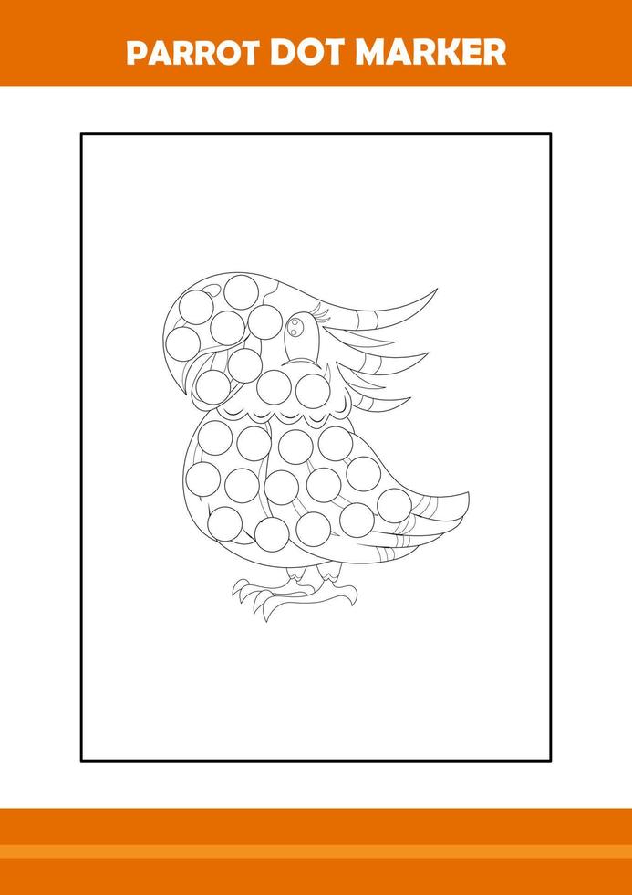 Libro para colorear con marcador de punto de loro. diseño de arte lineal para niños página para colorear imprimible. vector