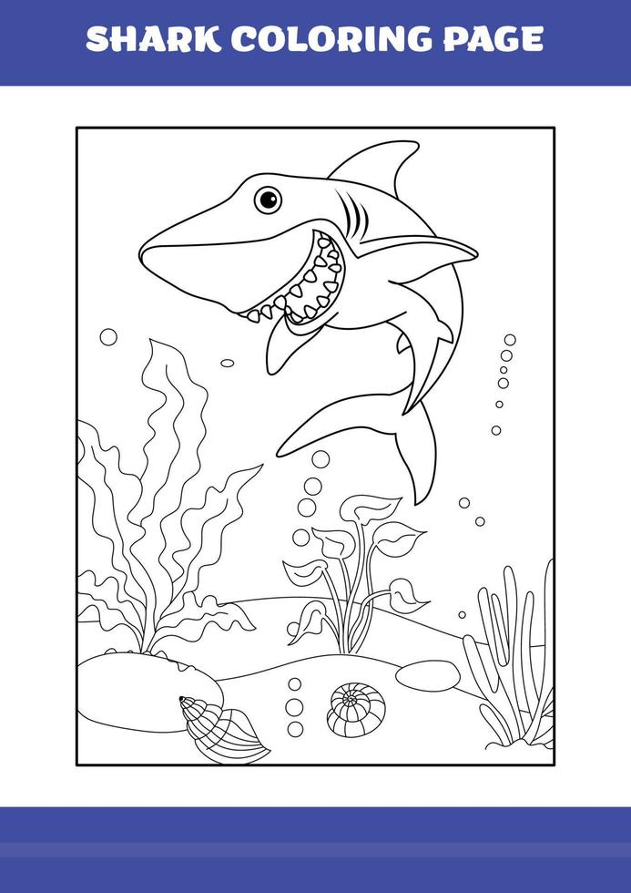 Shark Coloring Page for kids. Shark coloring book for relax and meditation. vector