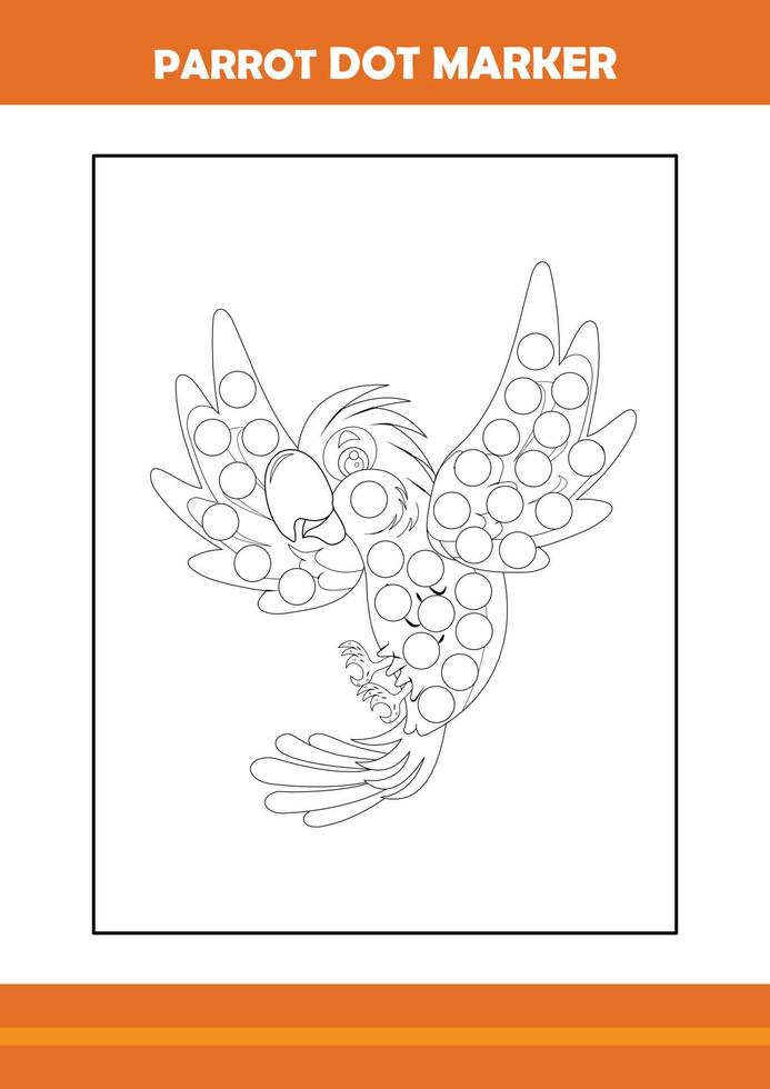 parrot dot marker coloring book. Line art design for kids printable coloring page. vector