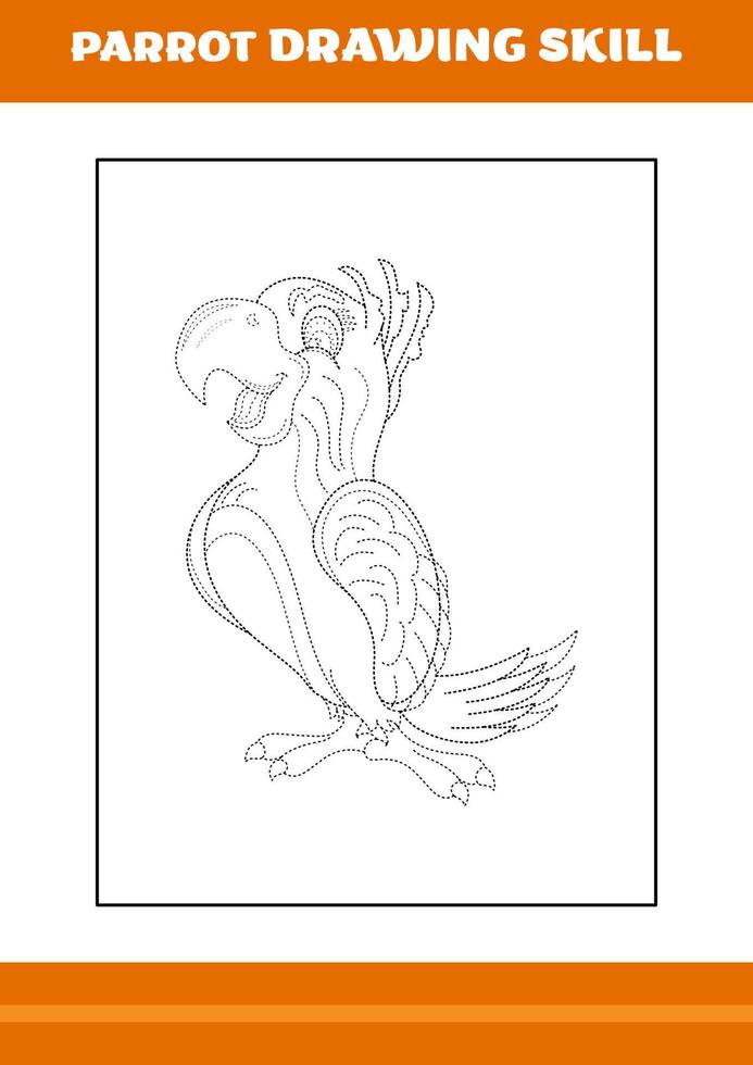parrot drawing skill for kids. Line art design for kids printable coloring page. vector