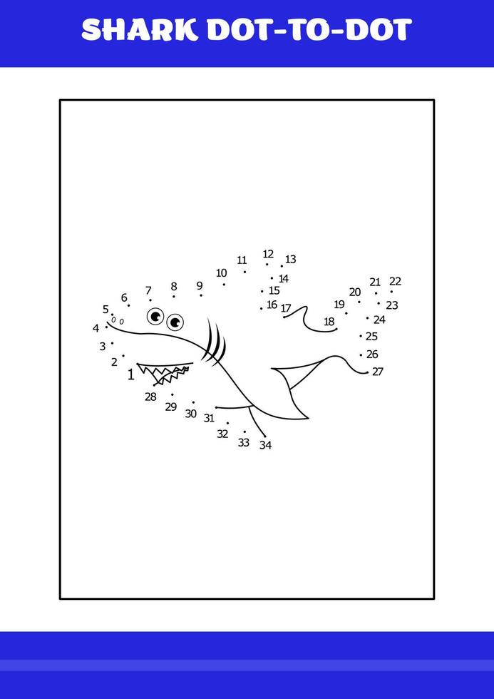 Shark connects the dot Page for kids. Shark connects the dot book for relax and meditation. vector