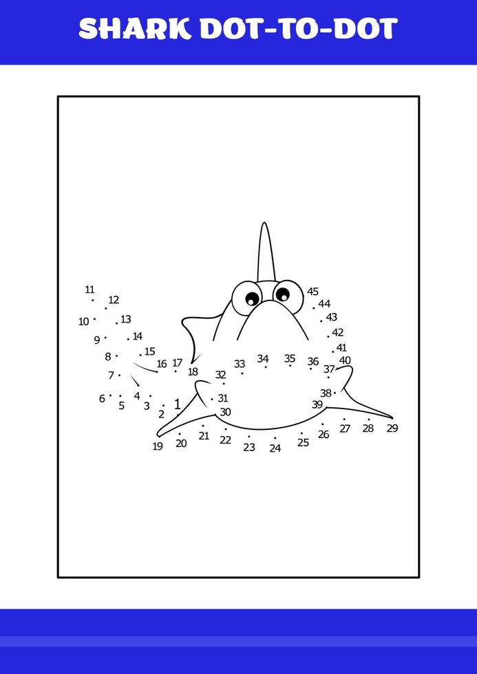 Shark connects the dot Page for kids. Shark connects the dot book for relax and meditation. vector