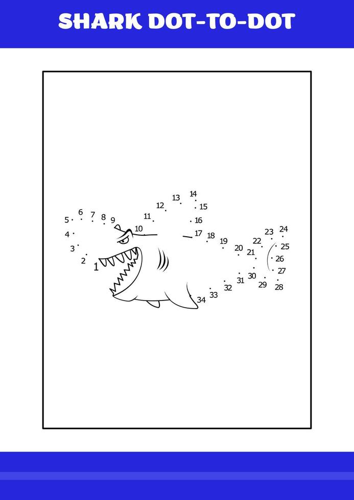 Shark connects the dot Page for kids. Shark connects the dot book for relax and meditation. vector