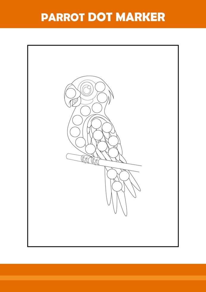parrot dot marker coloring book. Line art design for kids printable coloring page. vector