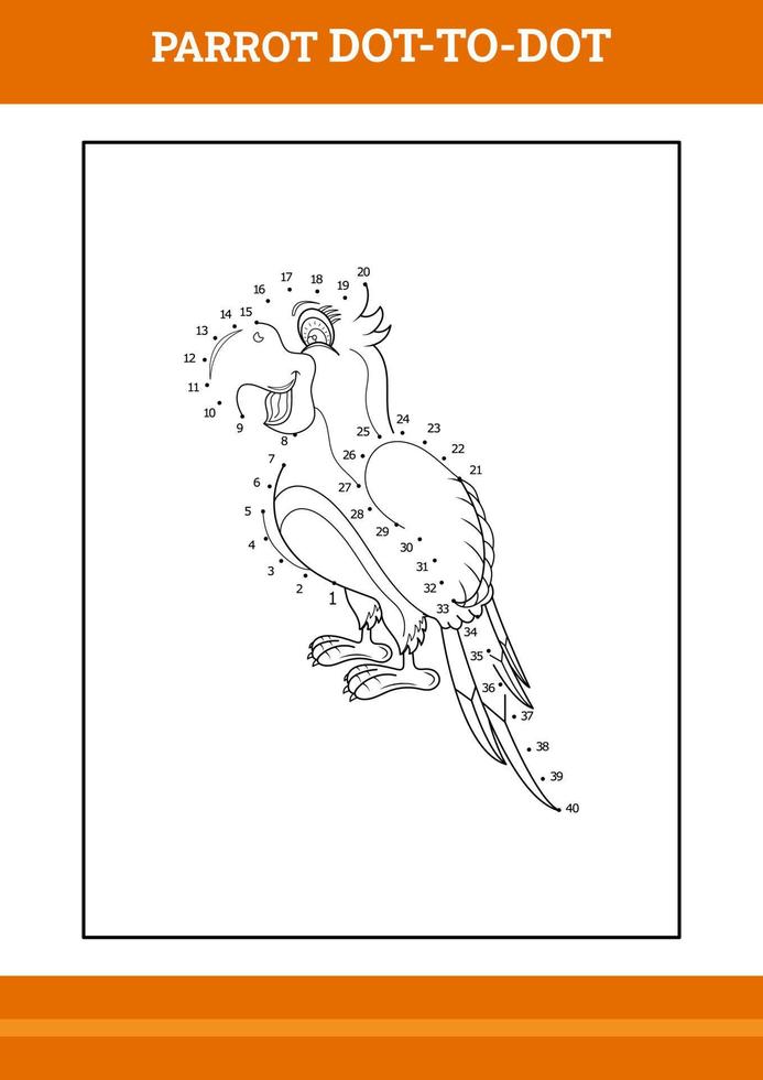 parrot connect the dot coloring book. Line art design for kids printable coloring page. vector