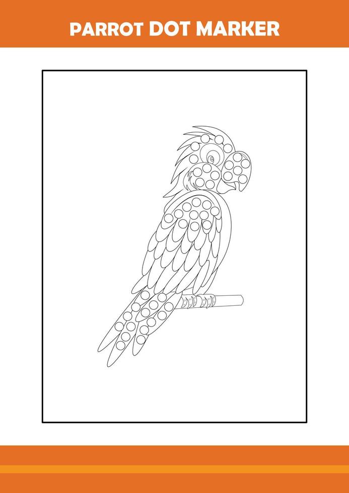 parrot dot marker coloring book. Line art design for kids printable coloring page. vector