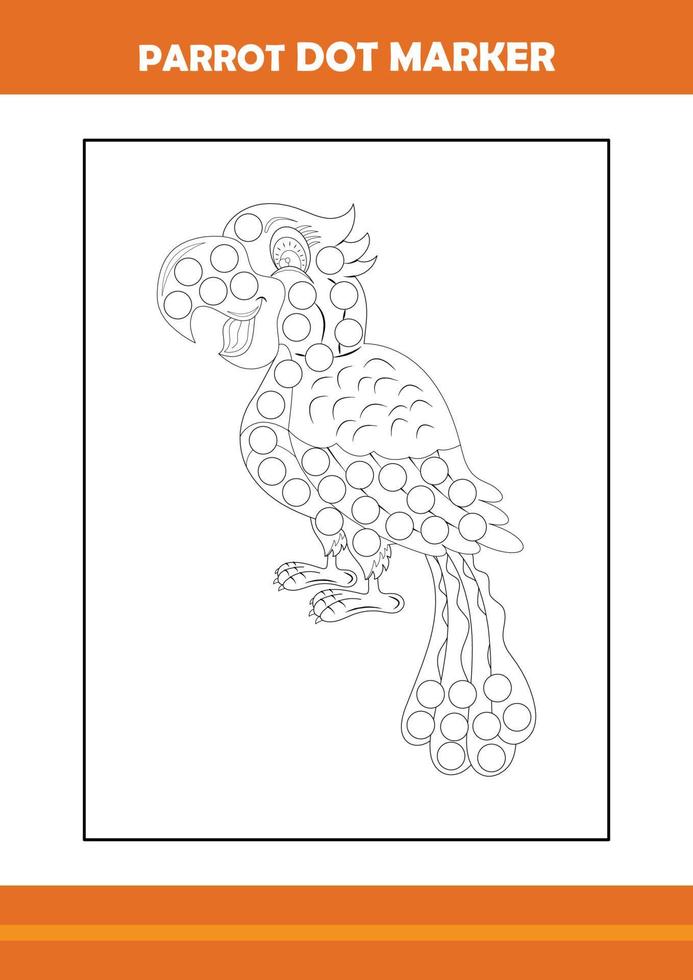 parrot dot marker coloring book. Line art design for kids printable coloring page. vector