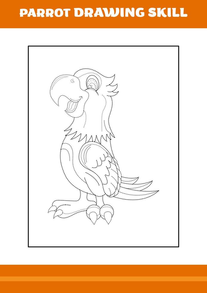 parrot drawing skill for kids. Line art design for kids printable coloring page. vector