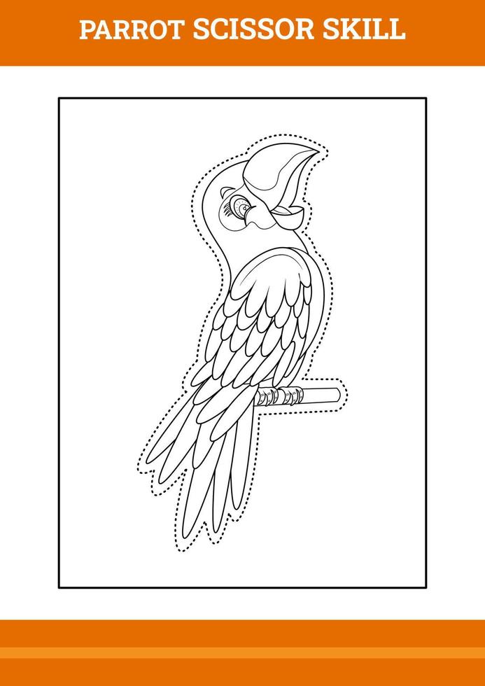 Parrot Scissor Skill for kids. Line art design for kids printable coloring page. vector