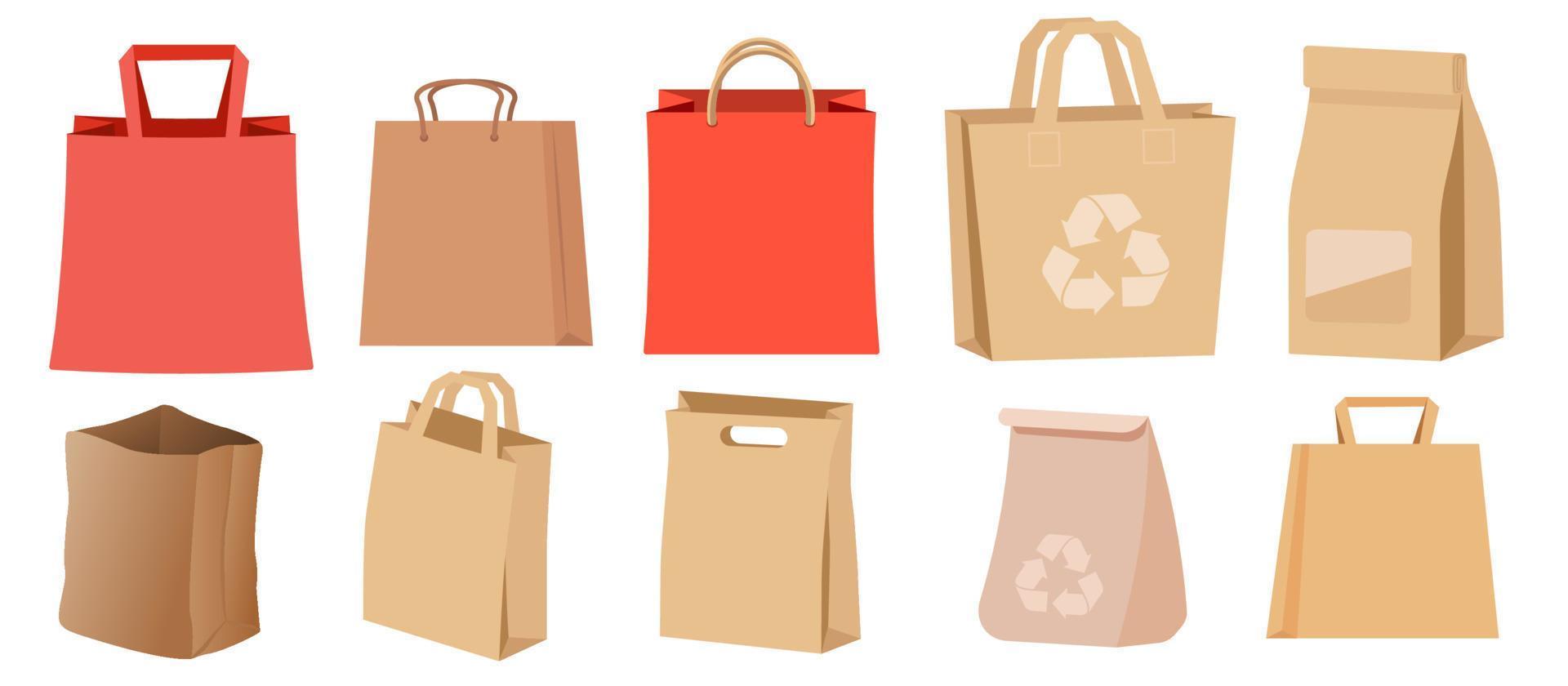 Collection set of cartoon paper bag objects vector