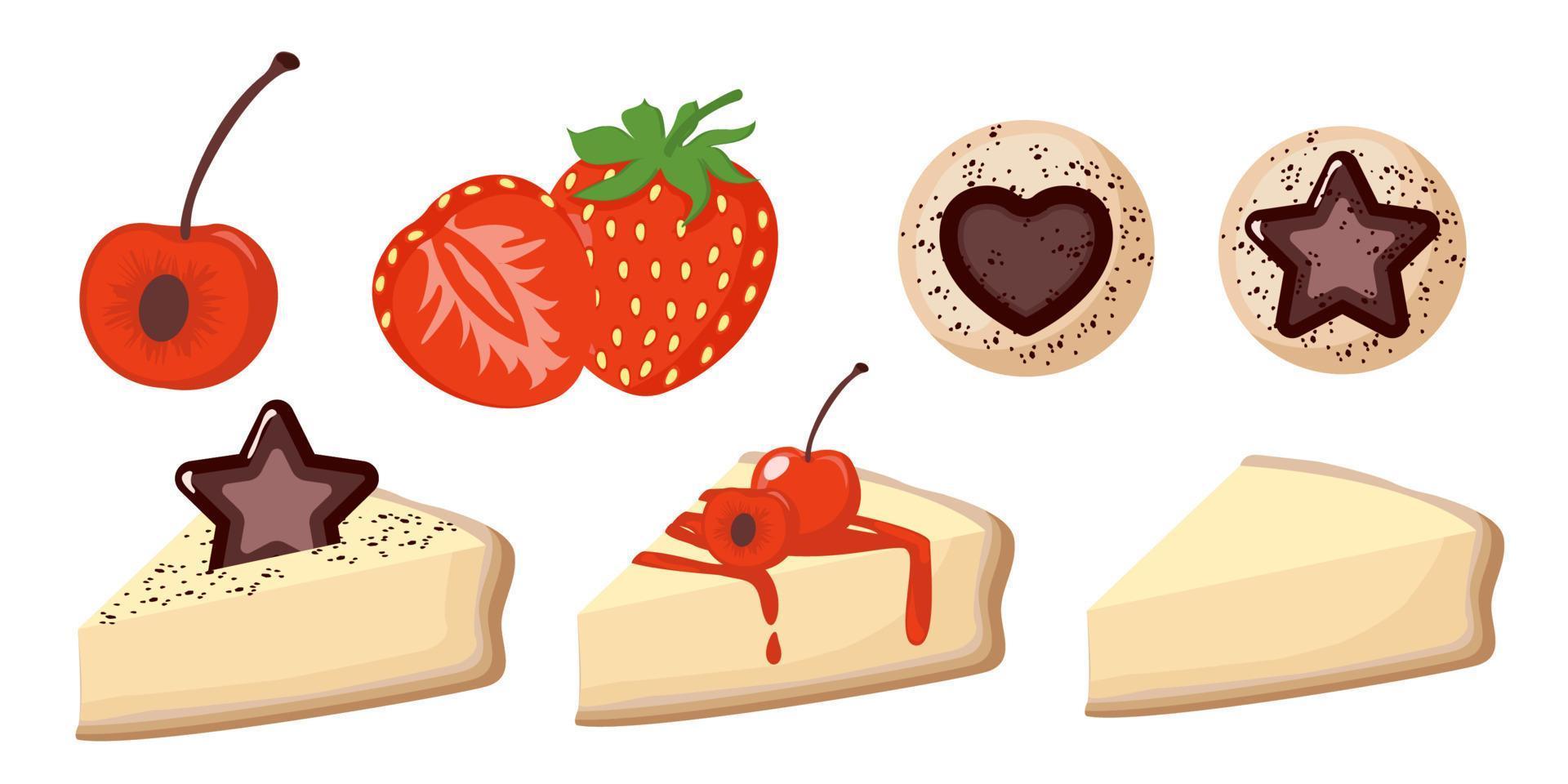 Collection set of dessert object cheese cake chocolate cookie vector