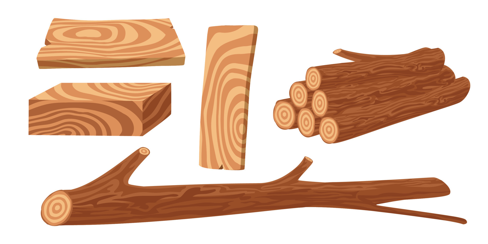 Collection set of cartoon isolated wood timber objects 11221312 Vector