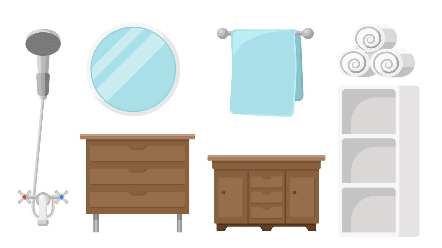Collection set of bathroom object mirror towel shower cabinet vector