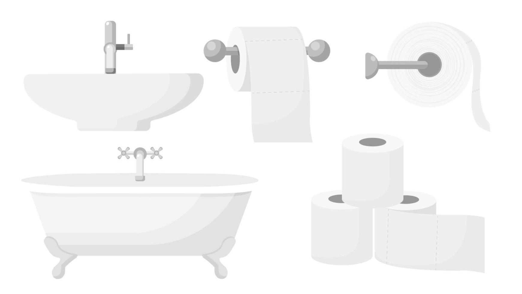 Collection set of bathroom object tissue roll bathtub basin vector