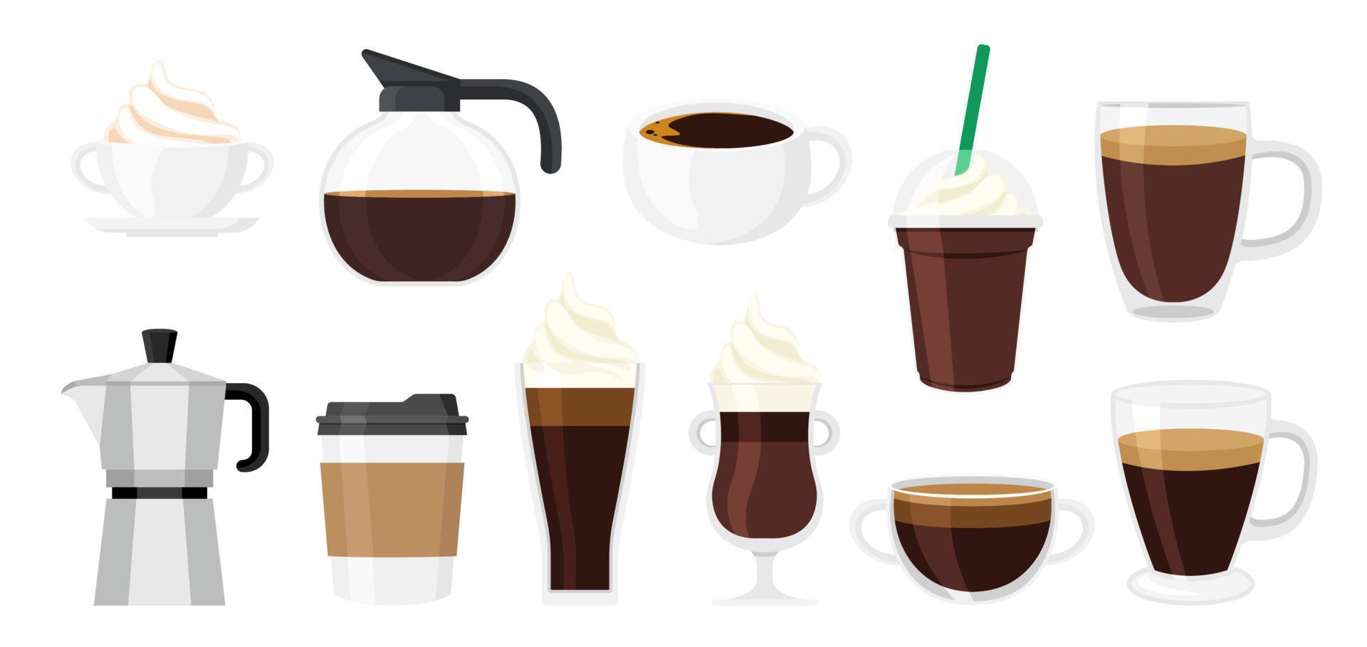 Collection set of coffee and container cup and Moka pot vector
