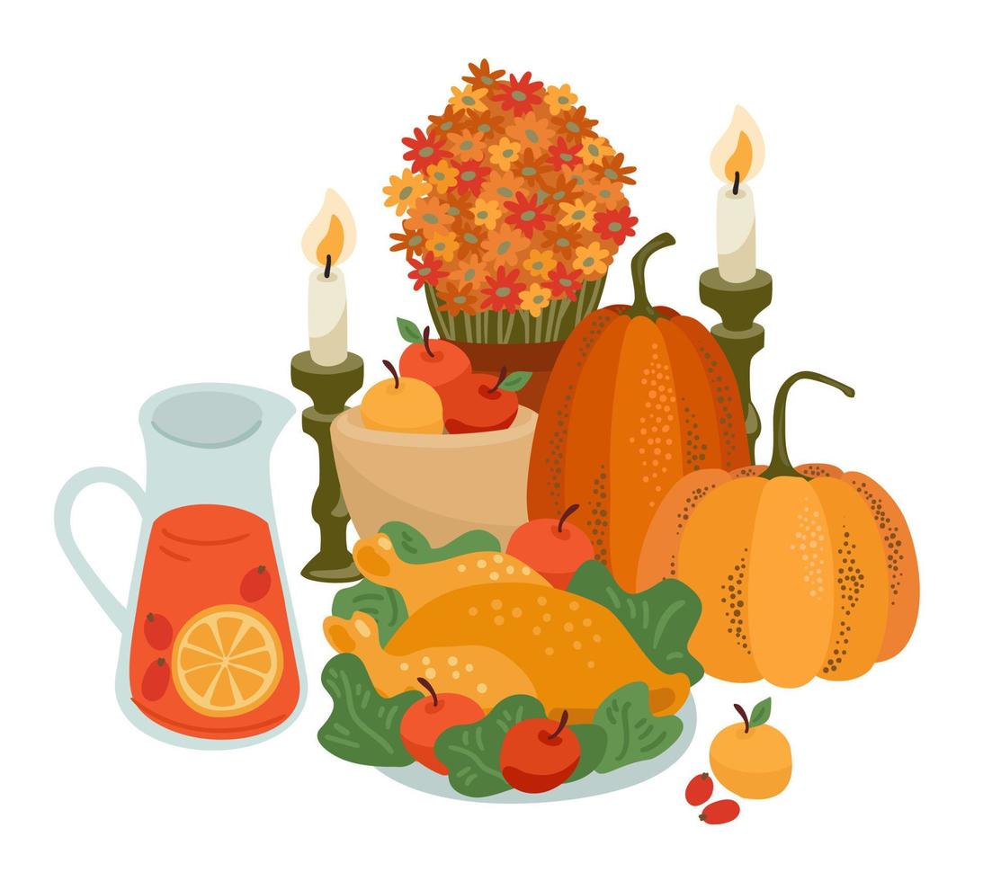 Happy Thanksgiving isolated illustration with festive table, Vector design for card, poster, flyer, web and other use