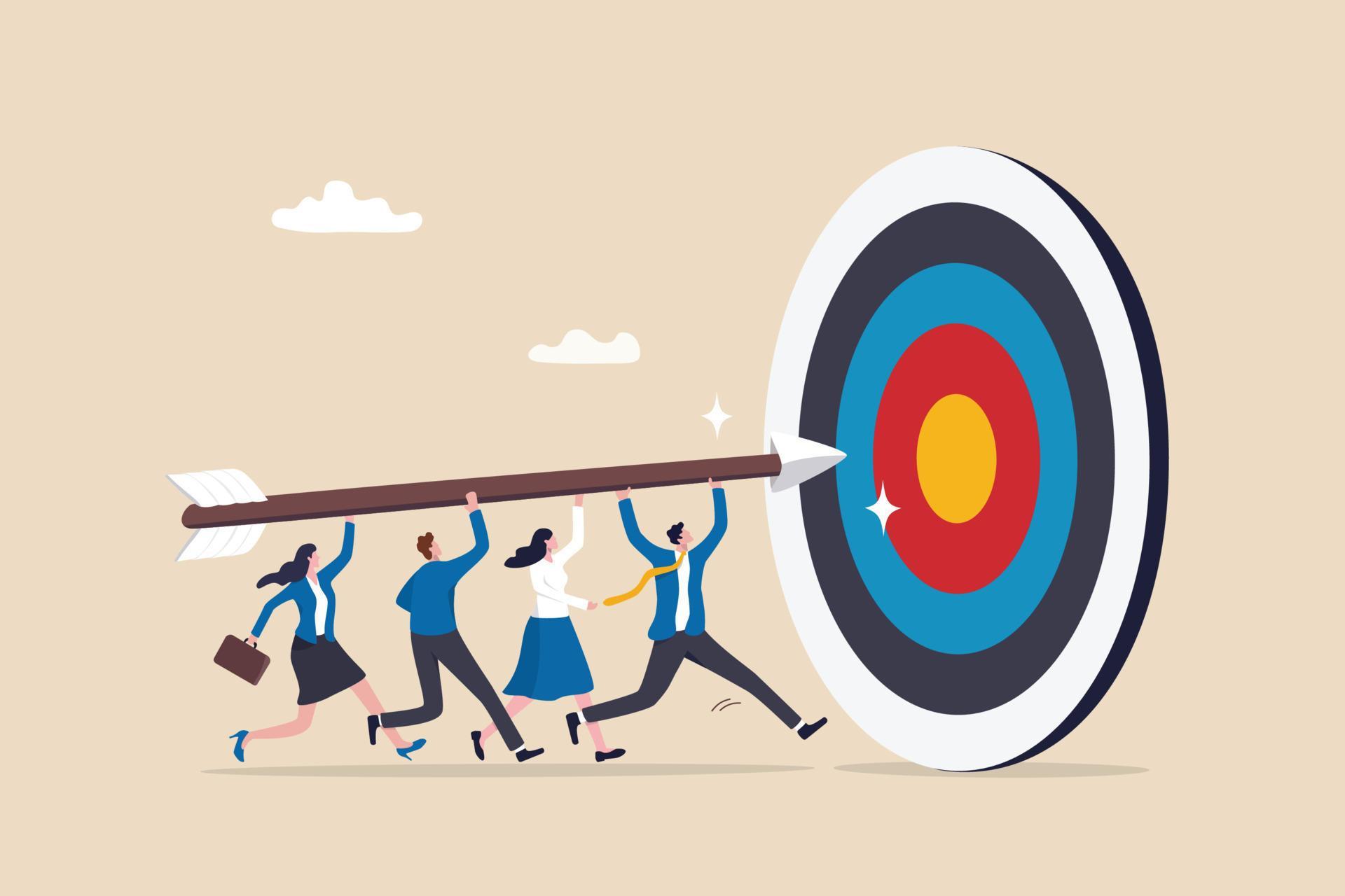 Aiming at target reaching goal or achievement team collaboration or