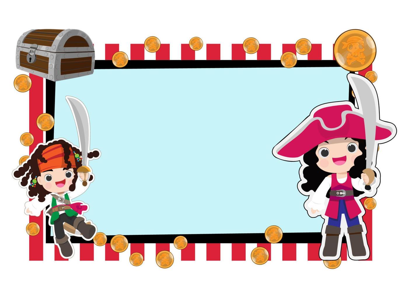 Pirate cartoon character with treasure frame and copy space vector