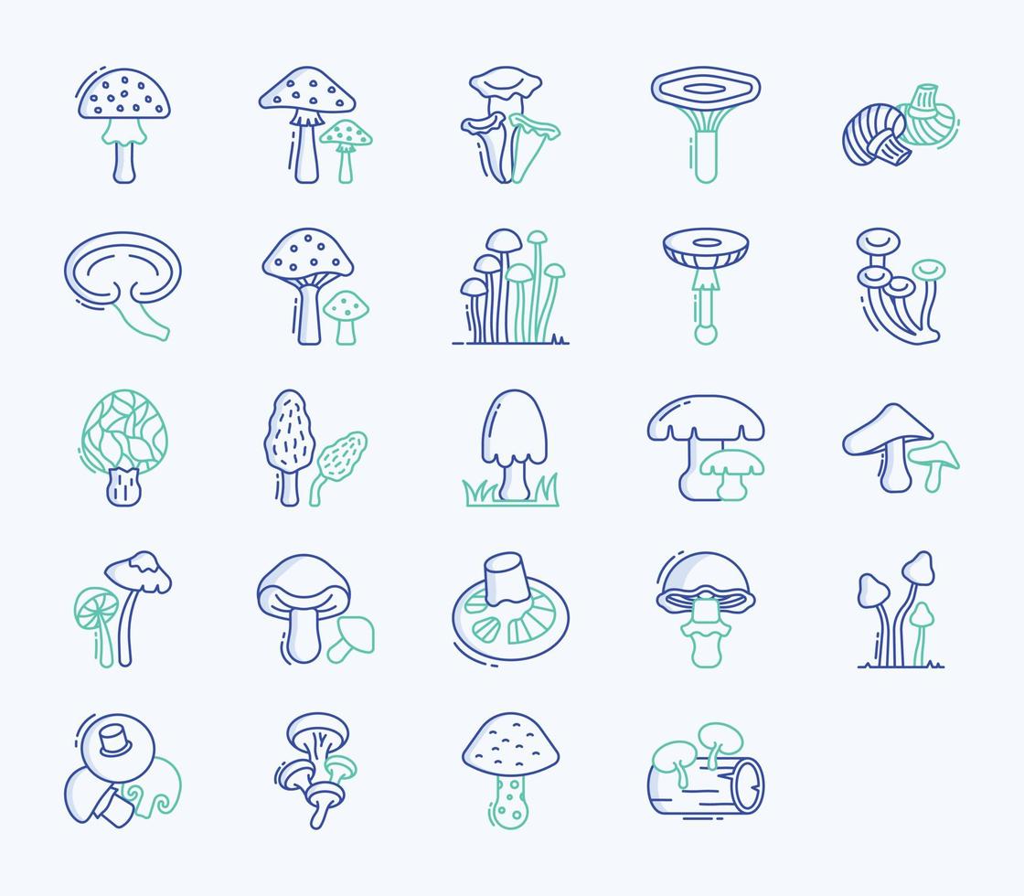 Variety of Mushroom icon set vector