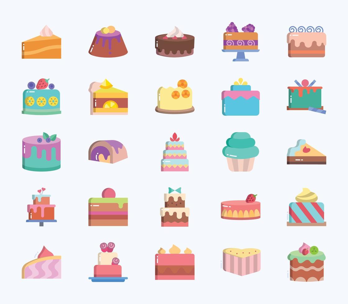 Pastries and cake icon set vector