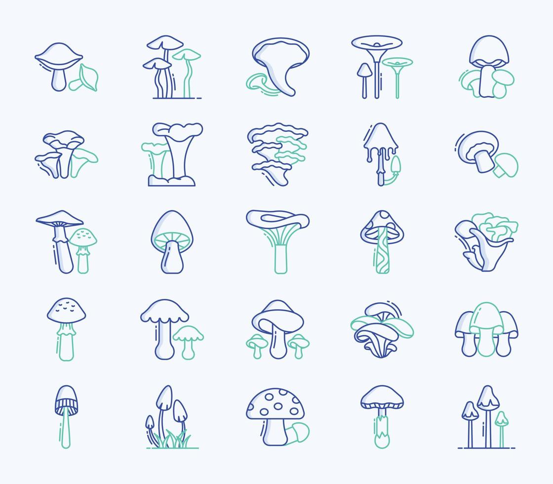 Variety of Mushroom icon set vector