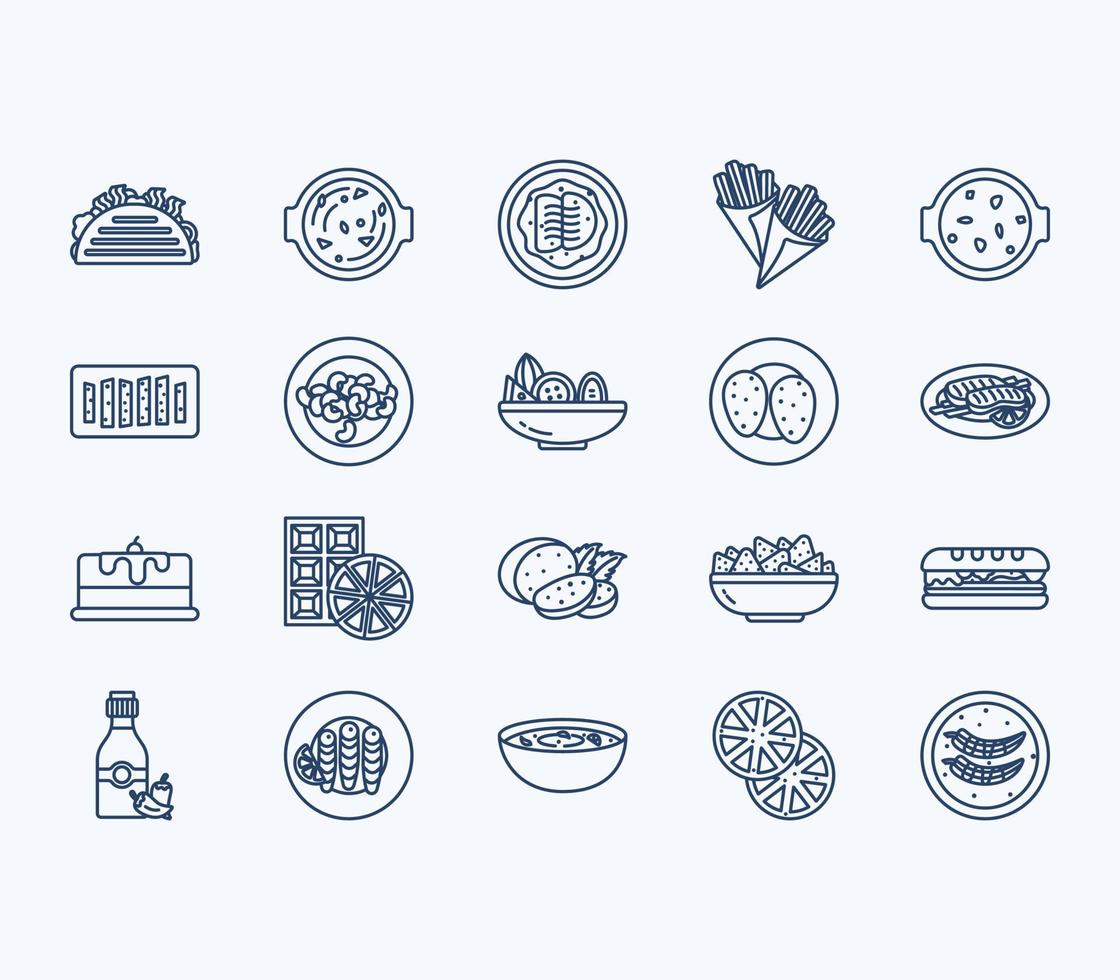 Mexican food recipes and dishes icon set vector