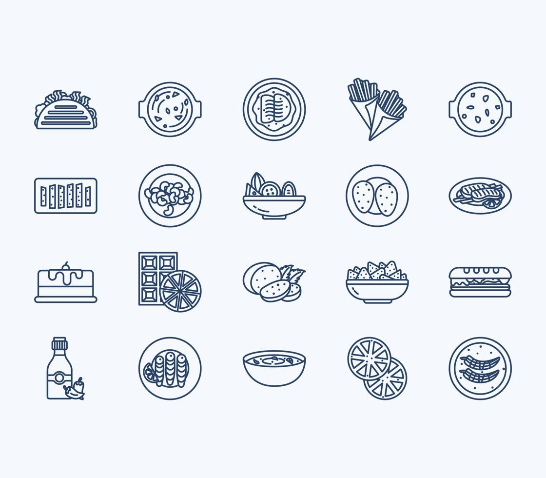 conjunto de iconos de platos y recetas de comida mexicana vector