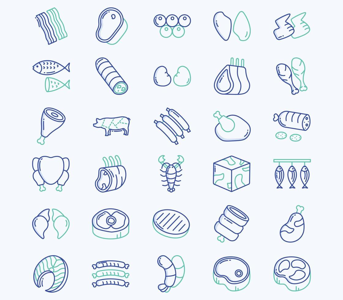 Meat and non veg icon set, slice of meat, animal meat vector