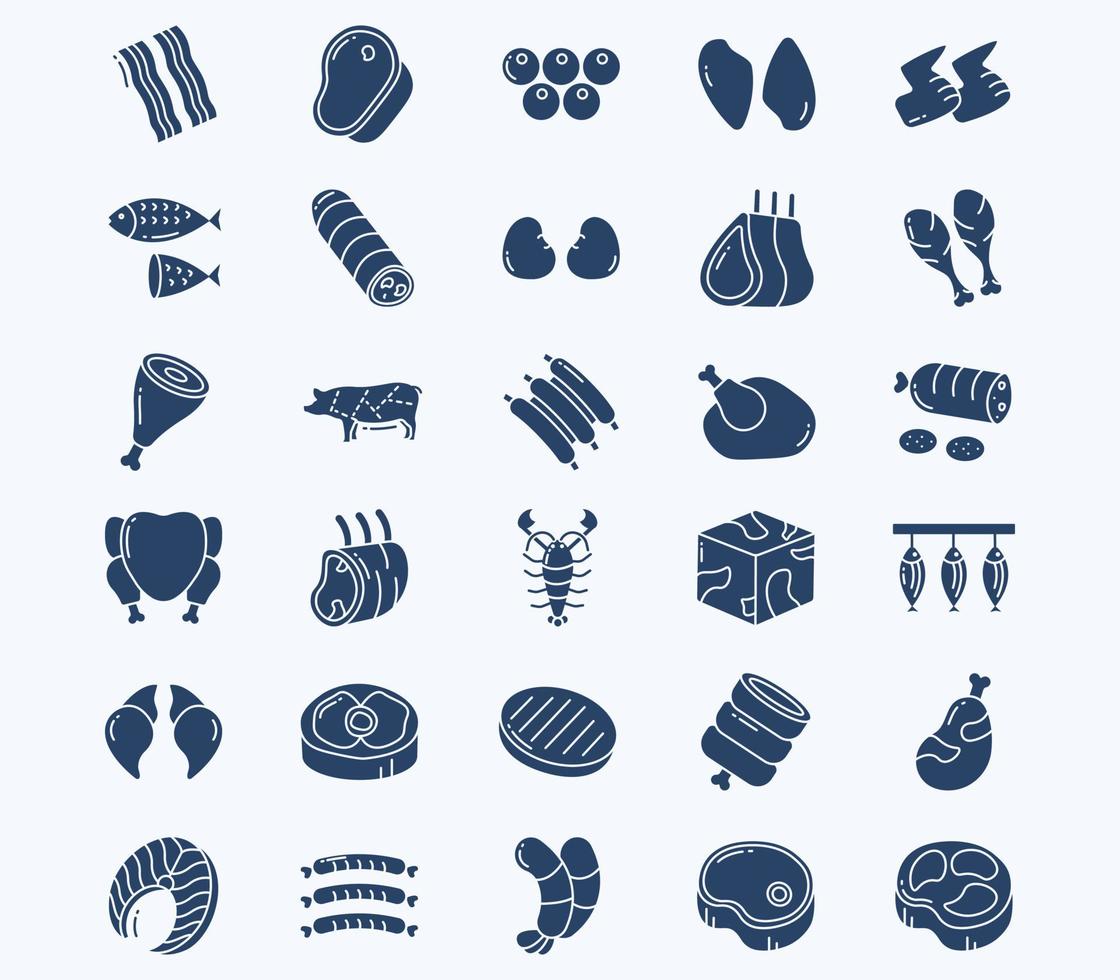 Meat and non veg icon set, slice of meat, animal meat vector