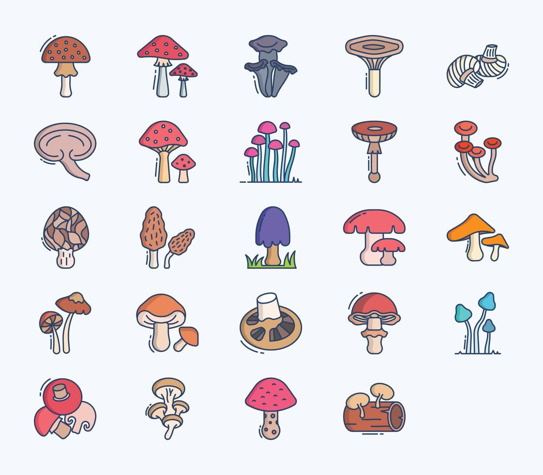 Variety of Mushroom icon set vector
