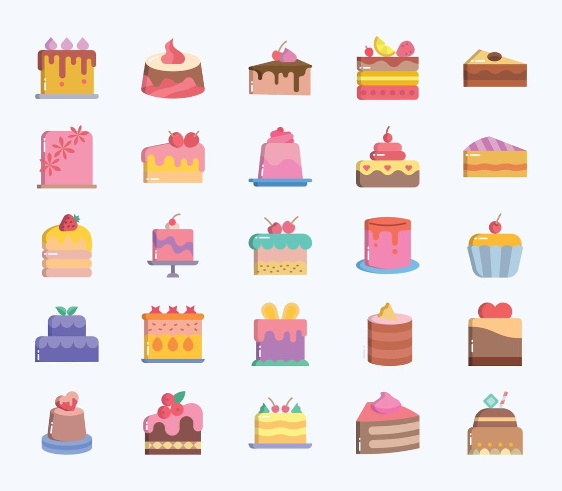 Pastries and cake icon set vector