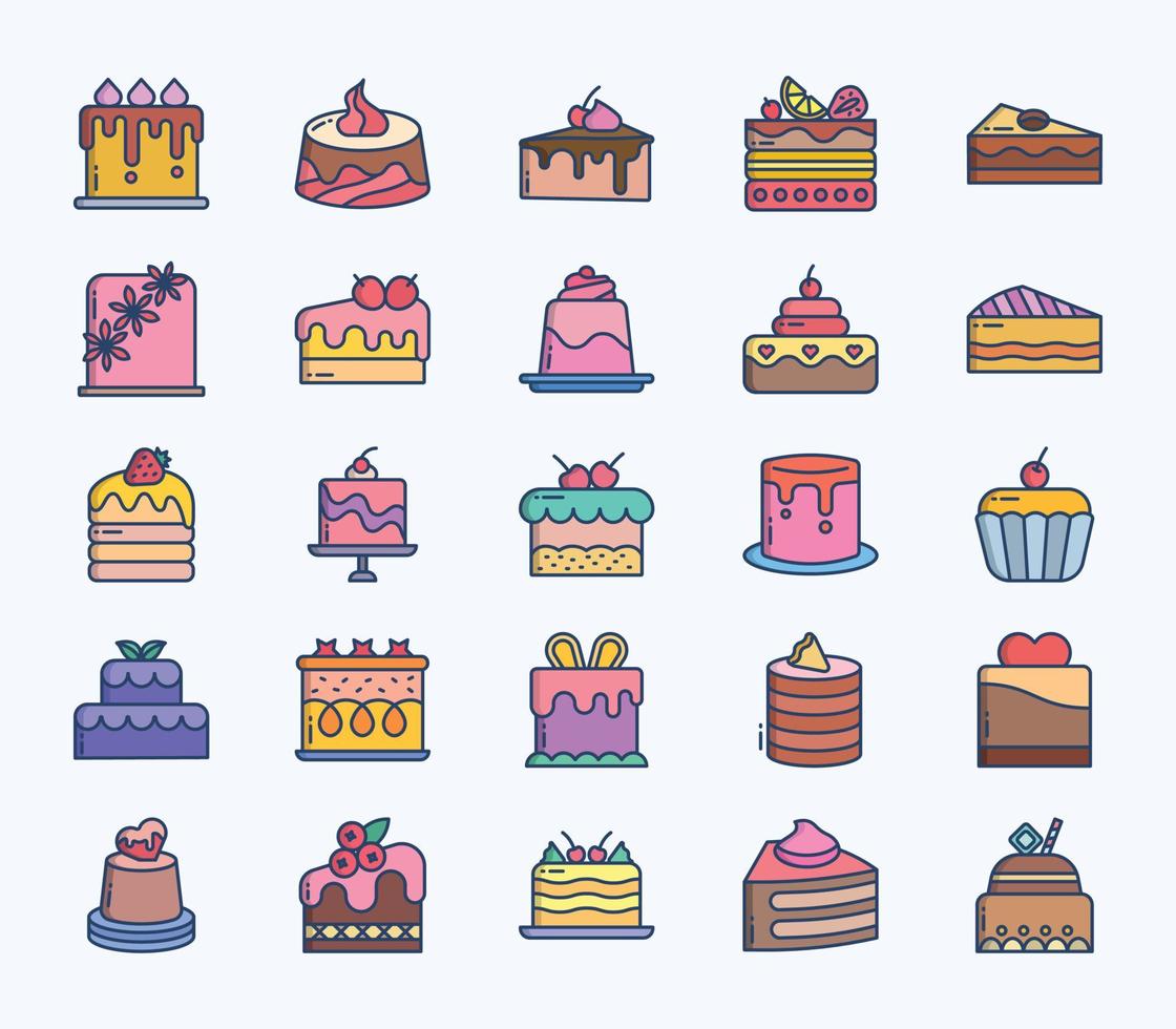 conjunto de iconos de pasteles y tortas vector