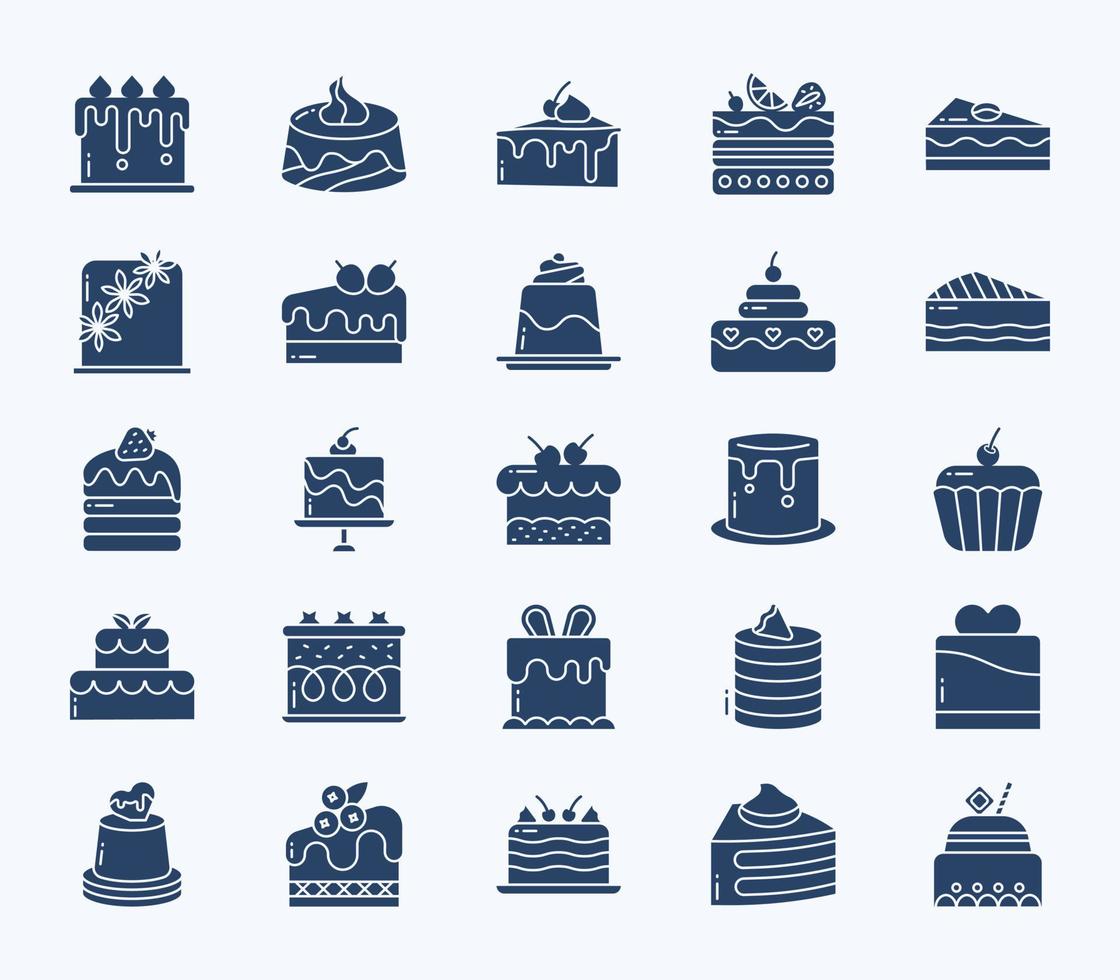 conjunto de iconos de pasteles y tortas vector