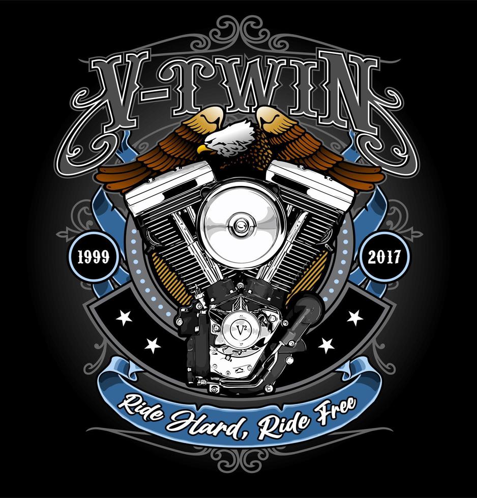 v twin with eagle and ribbon background vector