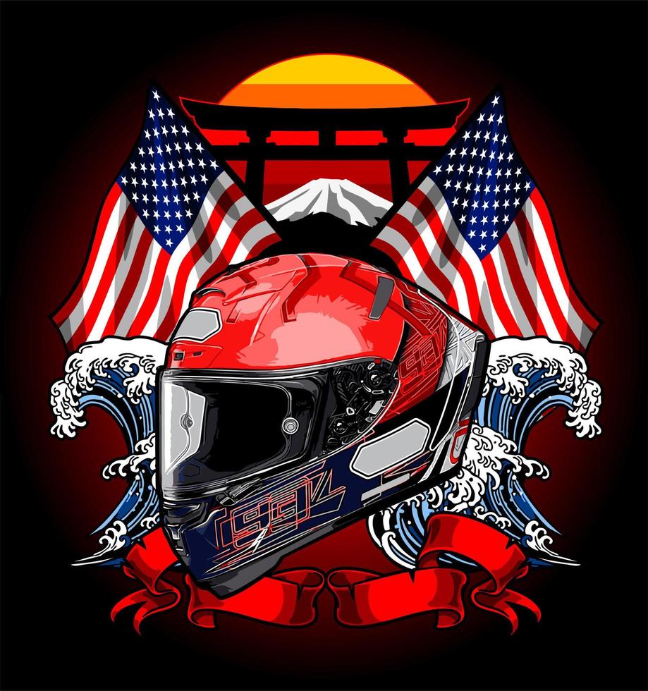helmet and ribbon with waves vector