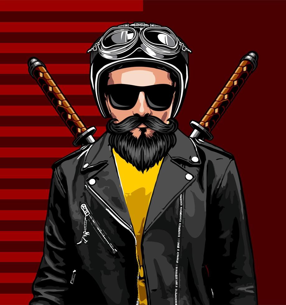 man in leather jacket and katana vector