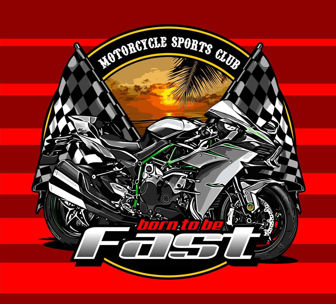 racing flag and motorcycle vector