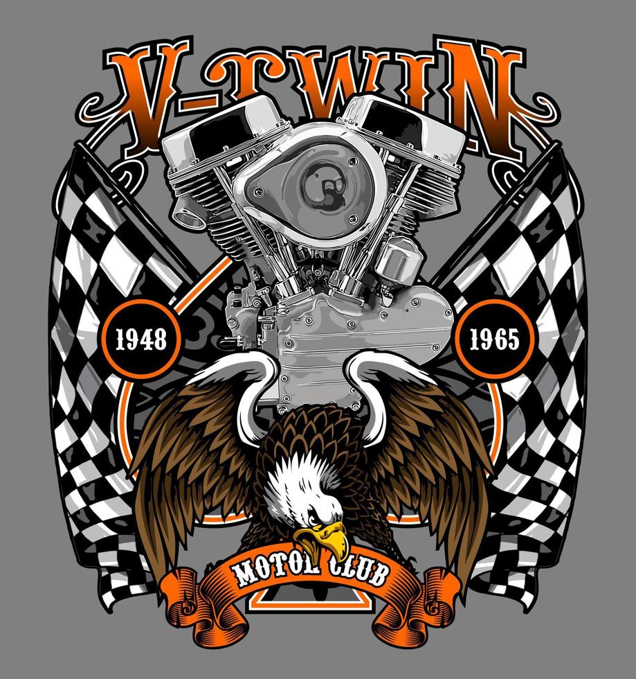 v twin and eagle on racing flag vector