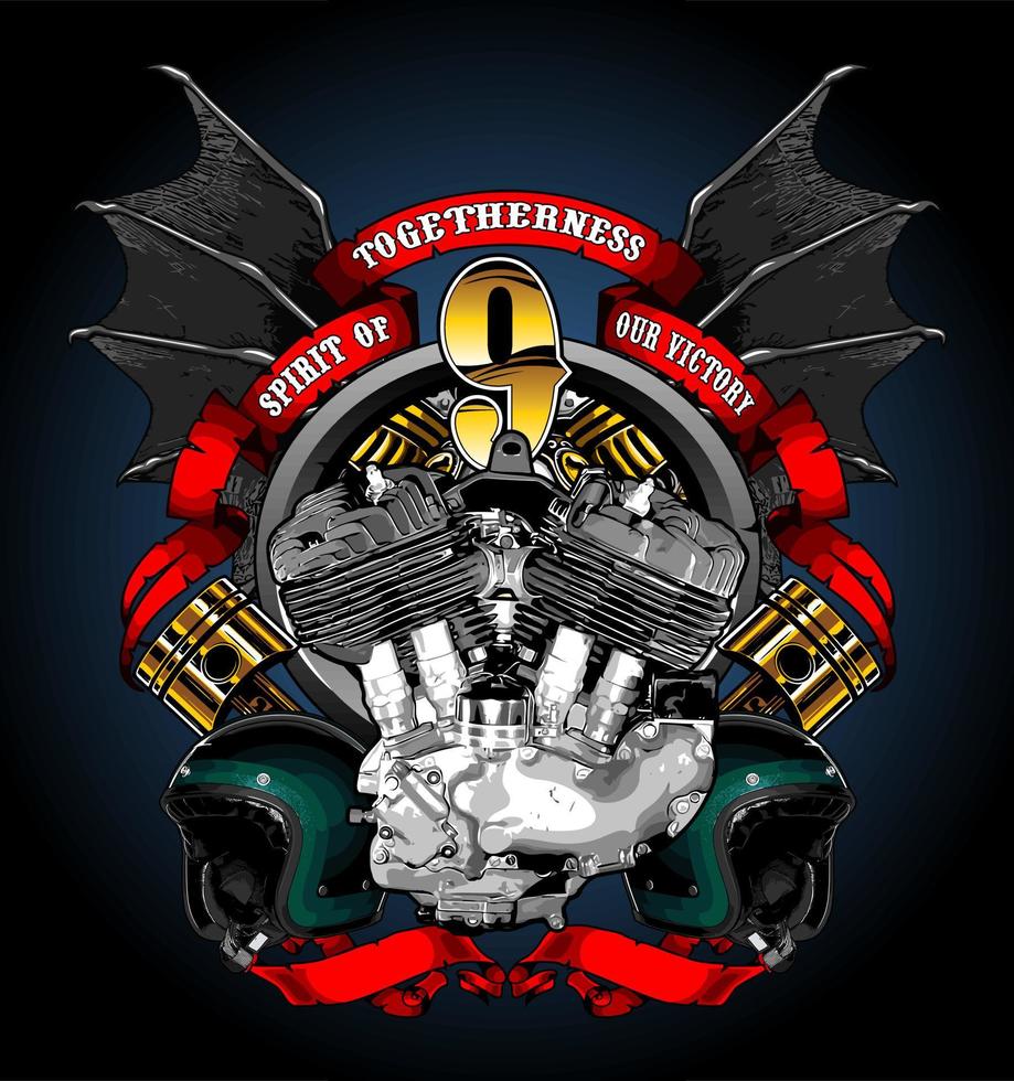 v twin engine with bat wings vector