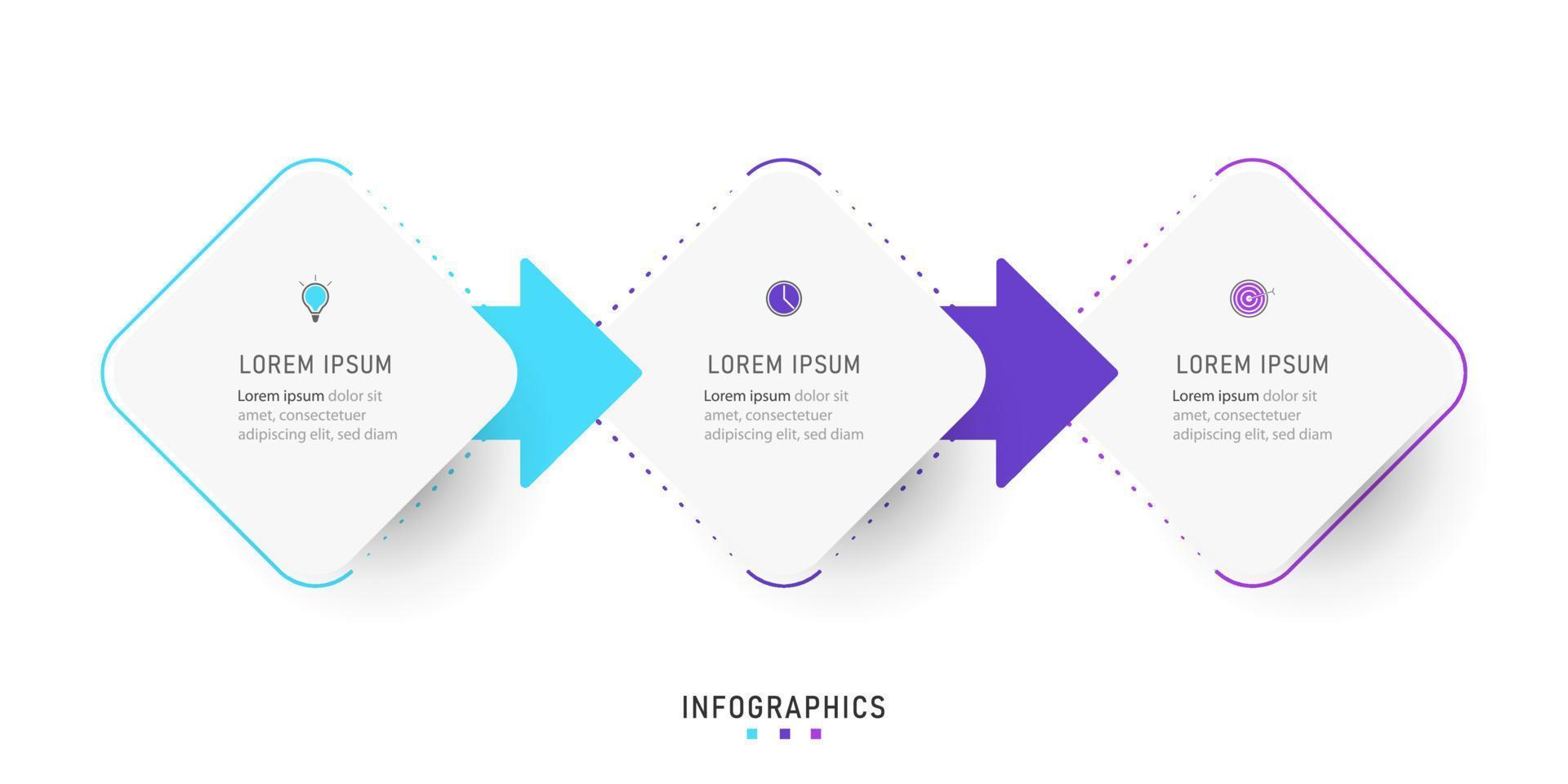 plantilla de diseño de etiquetas infográficas vectoriales con iconos y 3 opciones o pasos. se puede utilizar para diagramas de proceso, presentaciones, diseño de flujo de trabajo, banner, diagrama de flujo, gráfico de información. vector