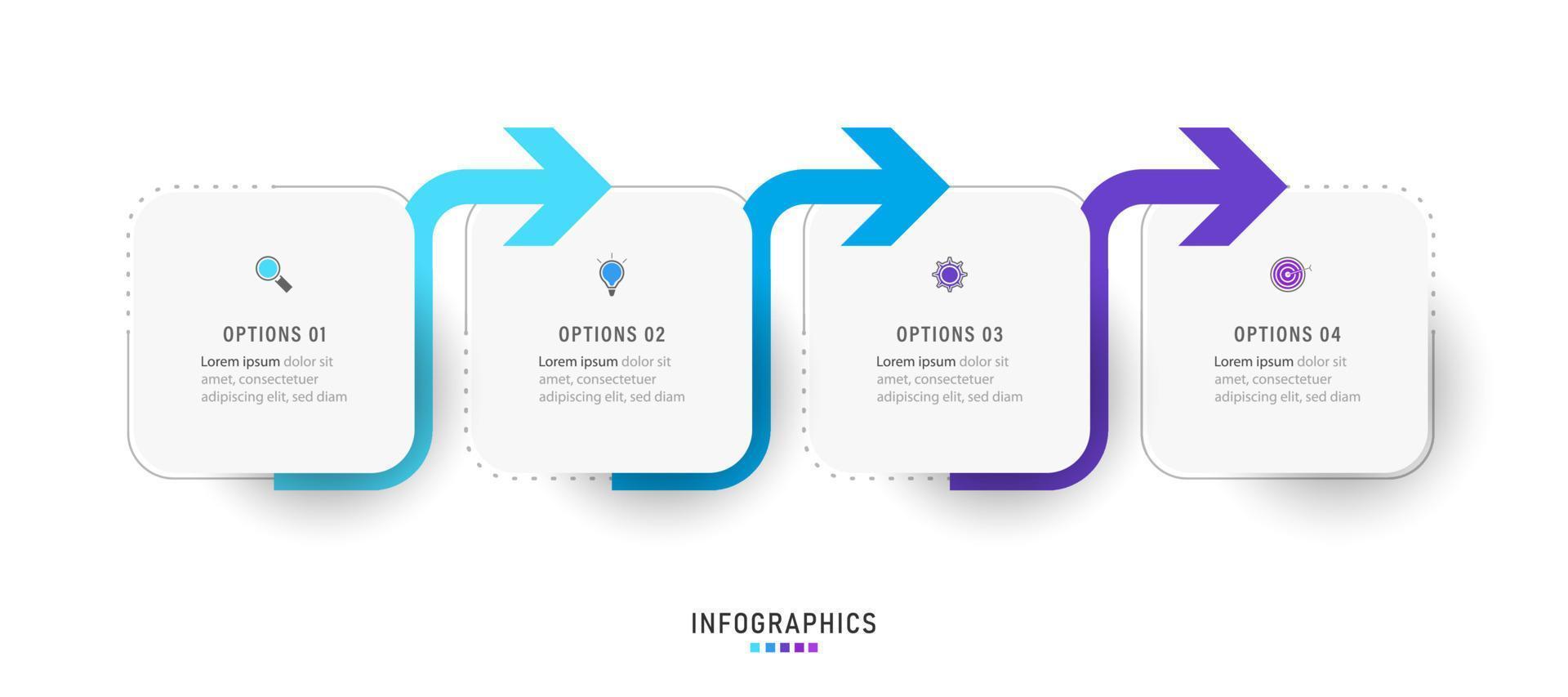 plantilla de diseño de etiquetas infográficas vectoriales con iconos y 4 opciones o pasos. se puede utilizar para diagramas de proceso, presentaciones, diseño de flujo de trabajo, banner, diagrama de flujo, gráfico de información. vector