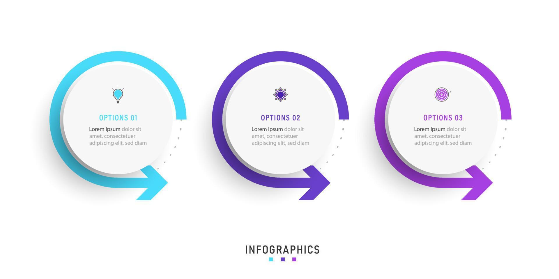 plantilla de diseño de etiquetas infográficas vectoriales con iconos y 3 opciones o pasos. se puede utilizar para diagramas de proceso, presentaciones, diseño de flujo de trabajo, banner, diagrama de flujo, gráfico de información. vector