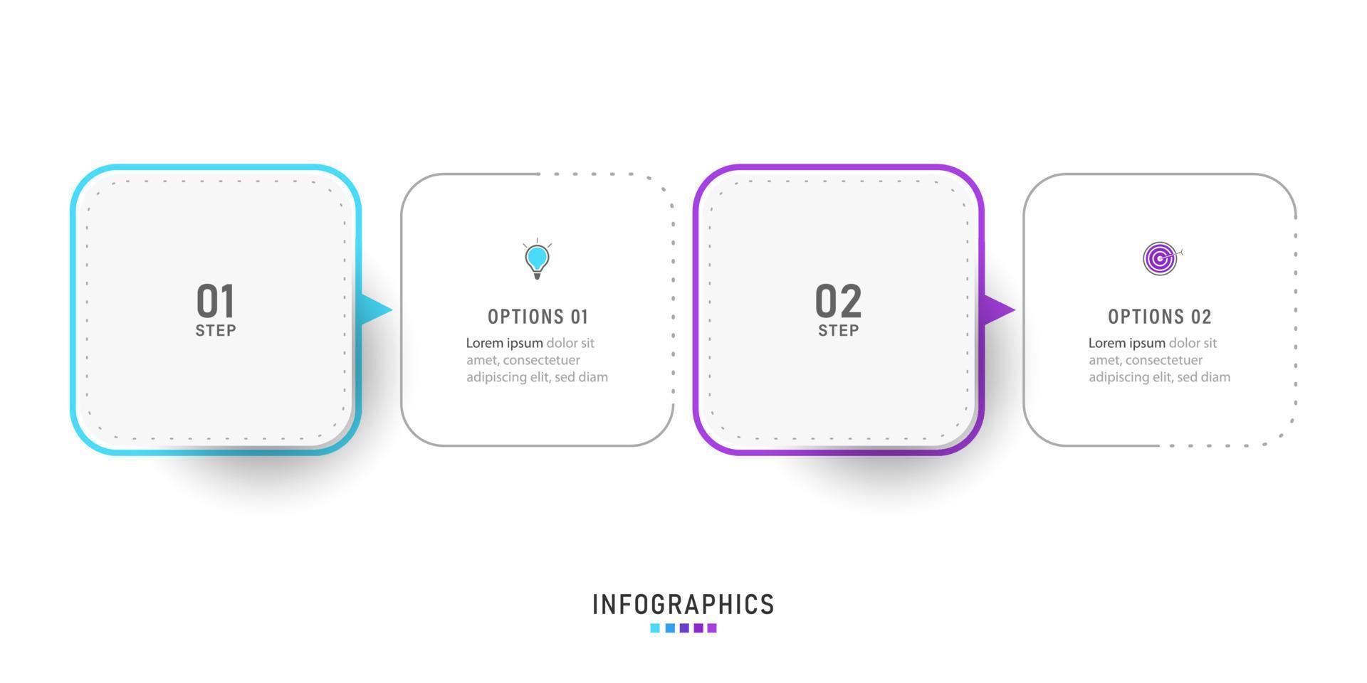 plantilla de diseño de etiquetas infográficas vectoriales con iconos y 2 opciones o pasos. se puede utilizar para diagramas de proceso, presentaciones, diseño de flujo de trabajo, banner, diagrama de flujo, gráfico de información. vector