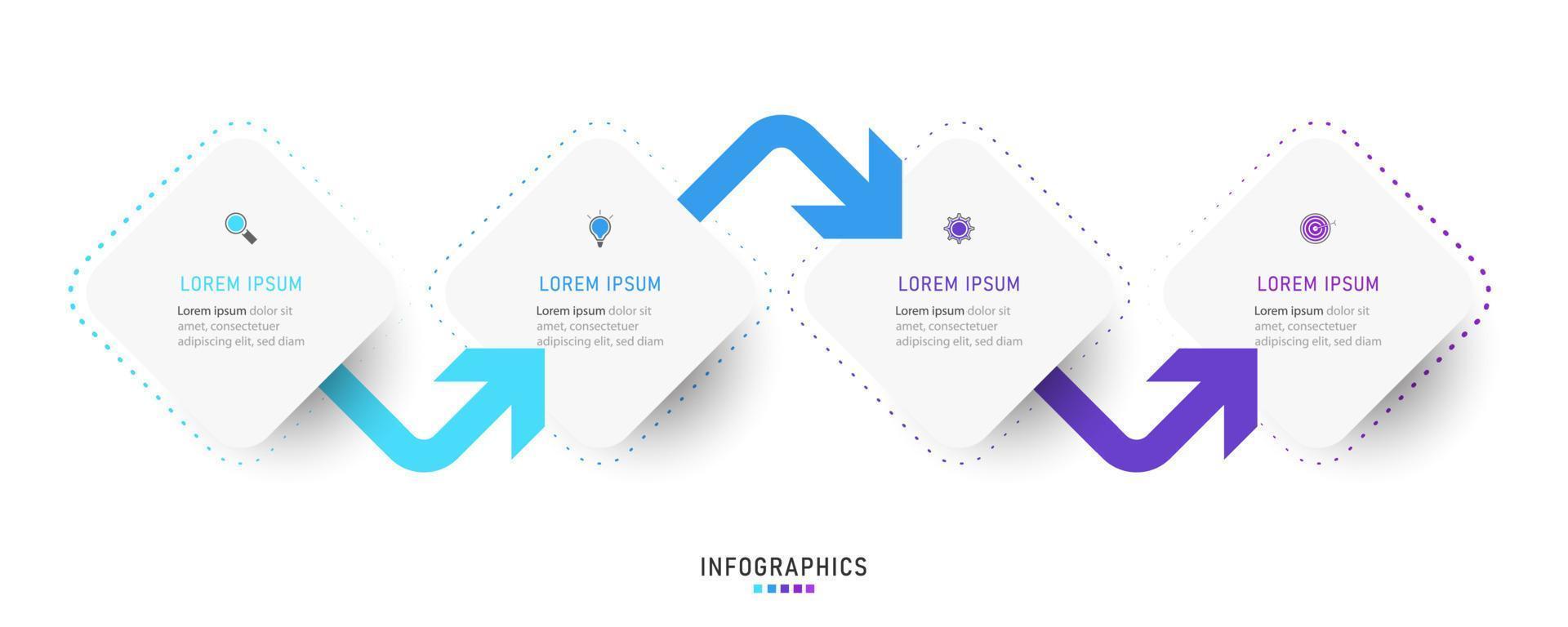 plantilla de diseño de etiquetas infográficas vectoriales con iconos y 4 opciones o pasos. se puede utilizar para diagramas de proceso, presentaciones, diseño de flujo de trabajo, banner, diagrama de flujo, gráfico de información. vector