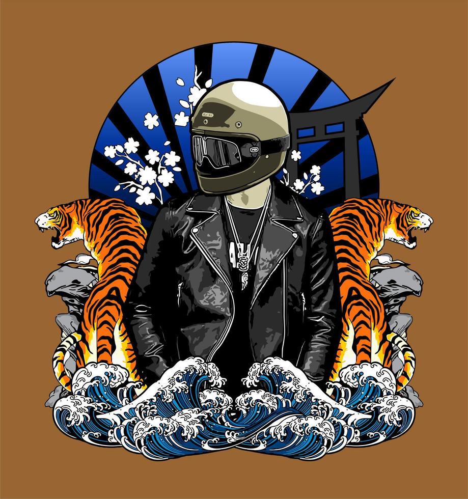 biker and tiger vector template