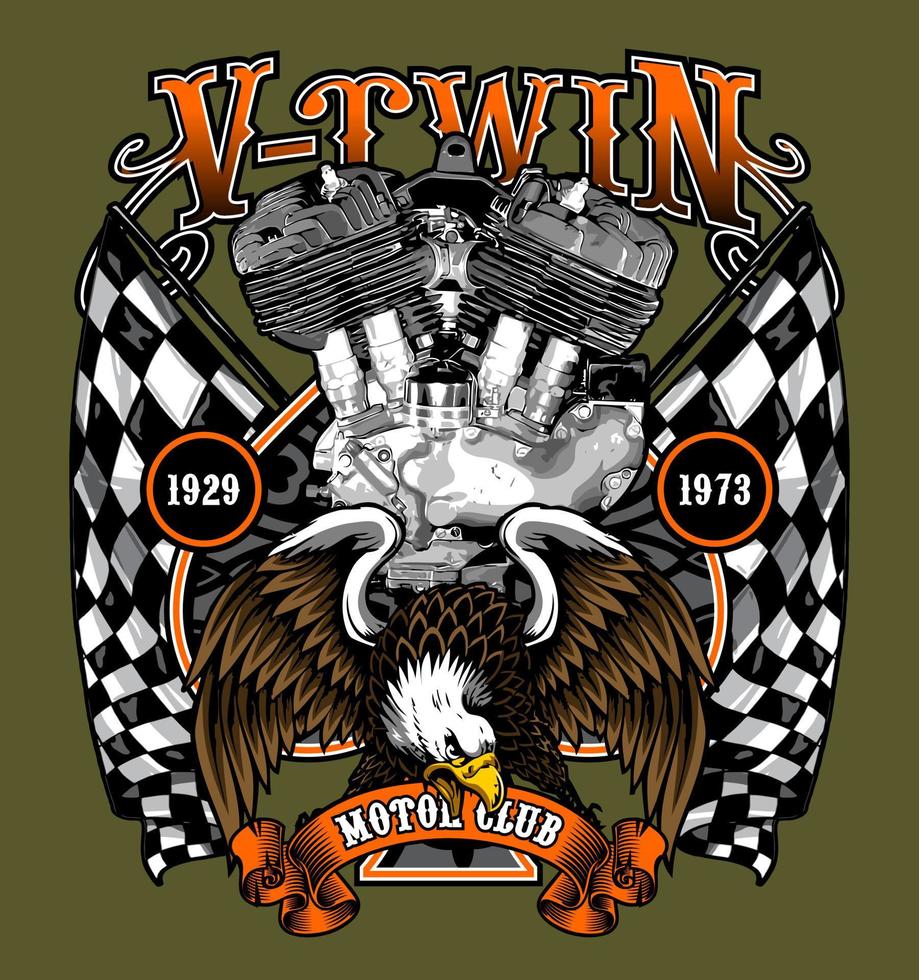 v twin and eagle on racing flag vector