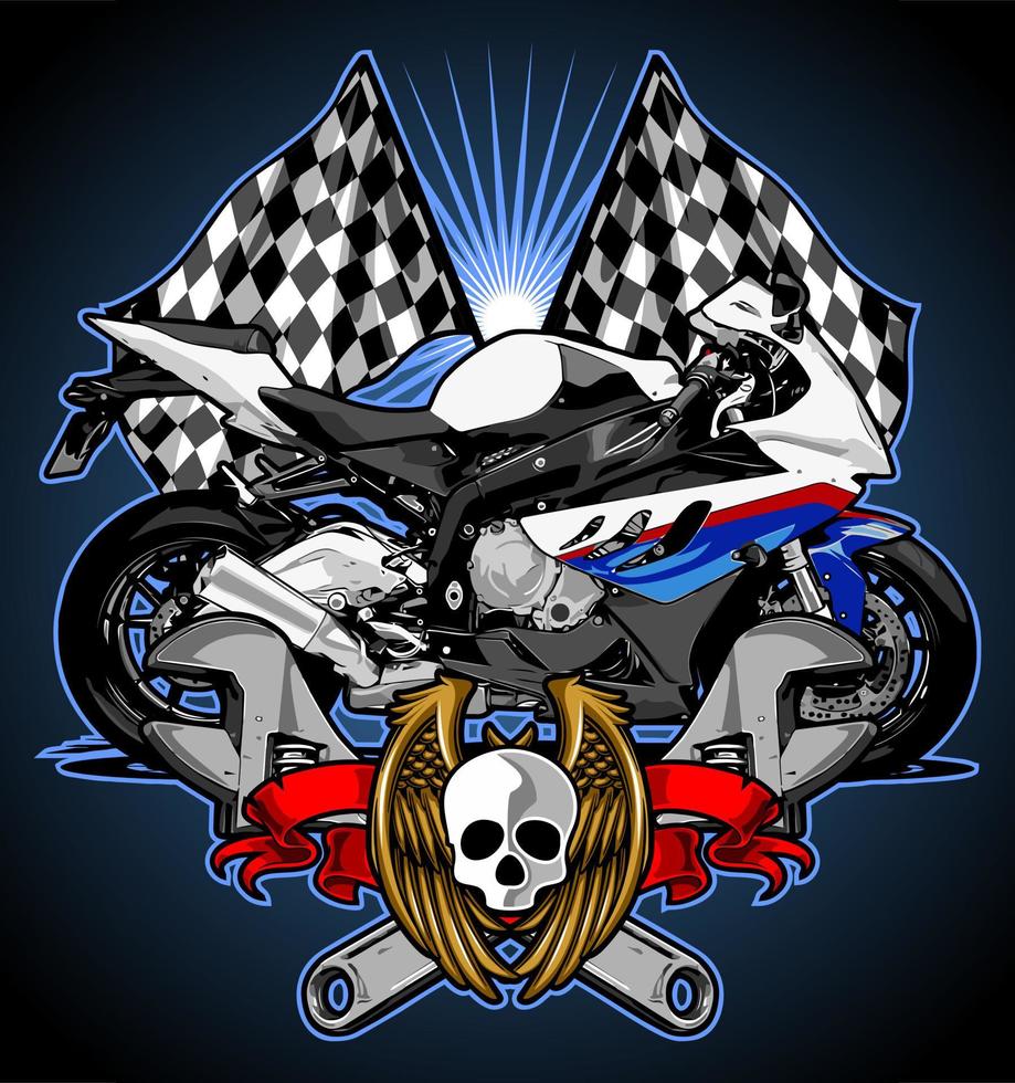 moto deportiva blanca y azul vector