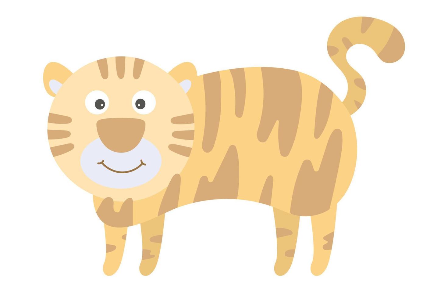 tigre de dibujos animados de vector. animales africanos tigre amable y divertido. tigre lindo divertido. adorable animalito africano para estampado de moda, ropa para niños, guardería, afiche, invitación, diseño de tarjetas de felicitación vector