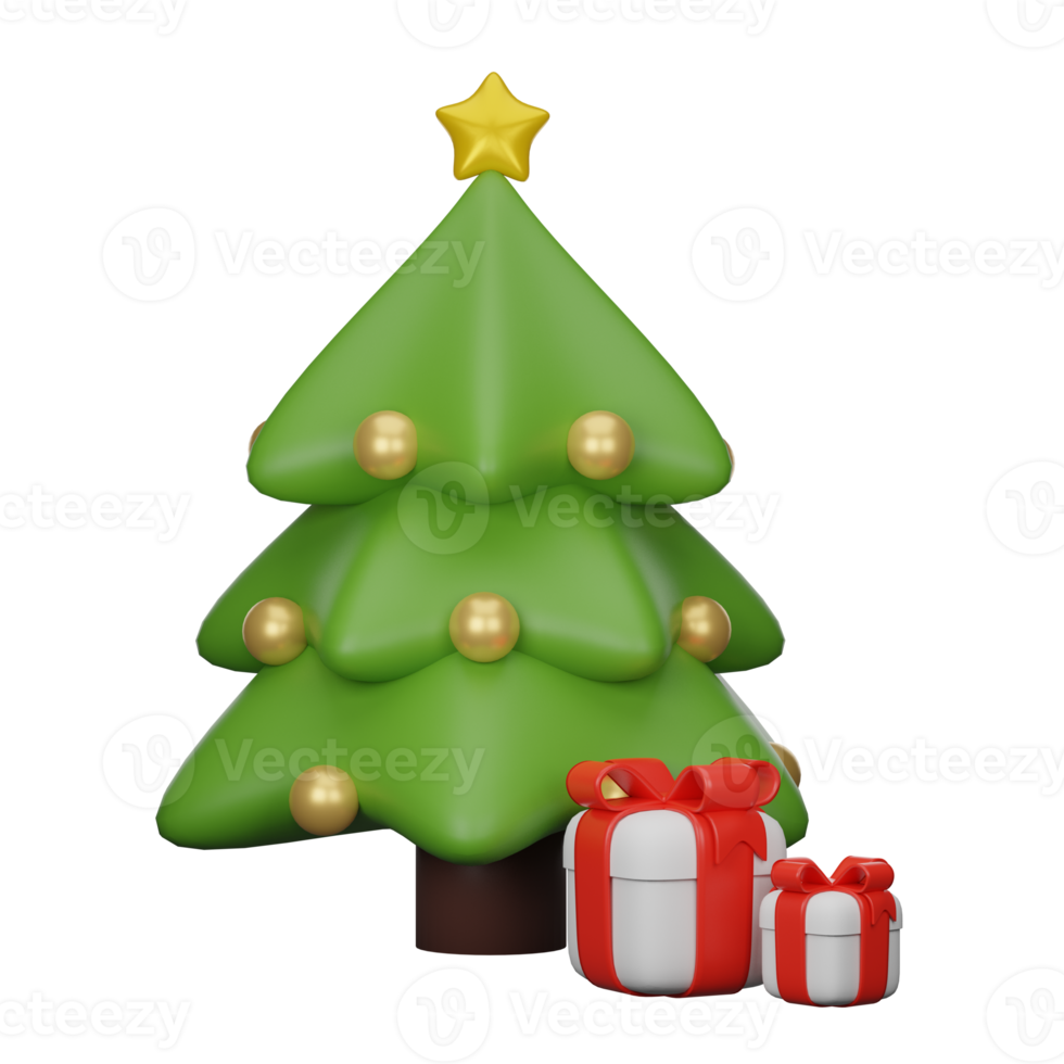 3D Christmas trees and gift box png