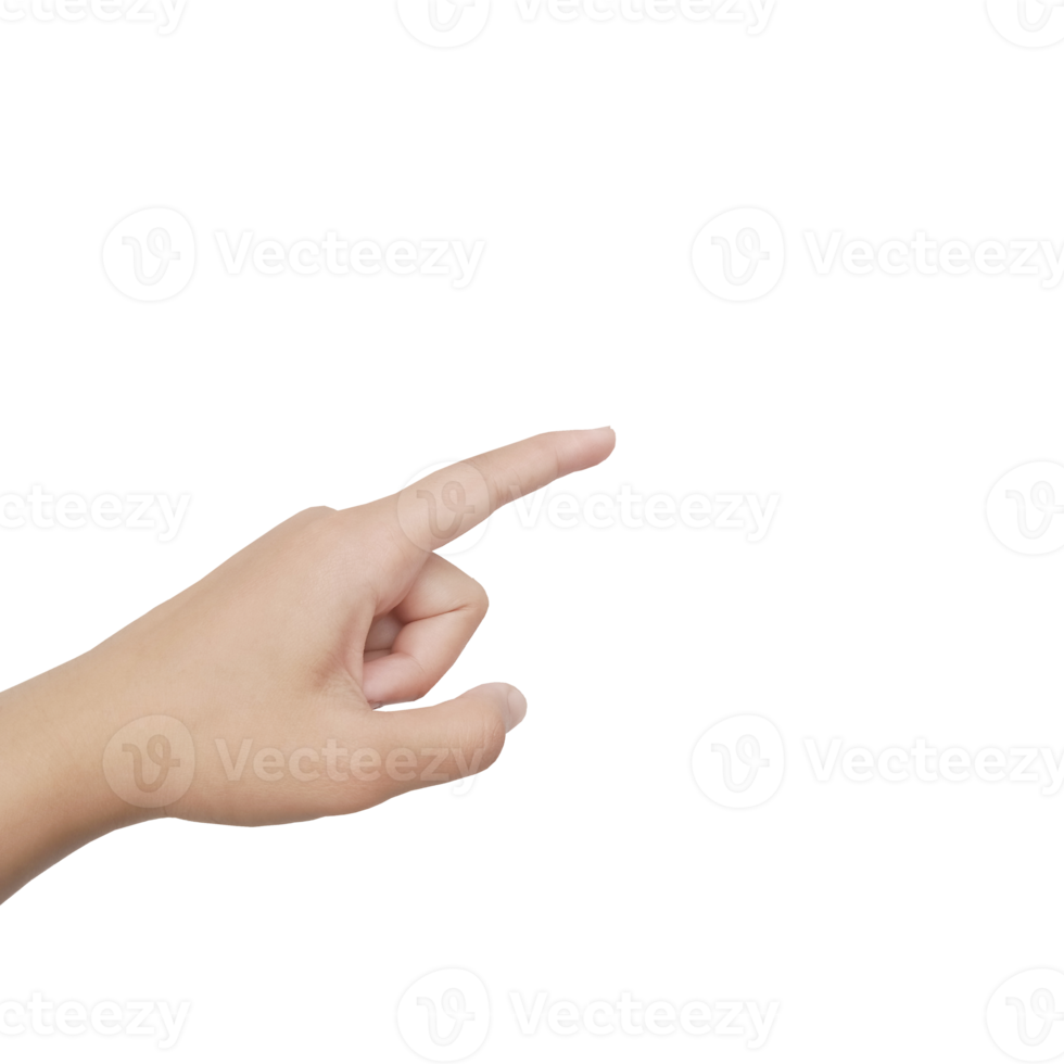 close-up aziatische vrouw 15-20 leeftijd hand wijzend met wijsvinger aanraken of drukken, ondertekenen arm en hand geïsoleerd op een witte achtergrond kopie ruimte symbool taal png
